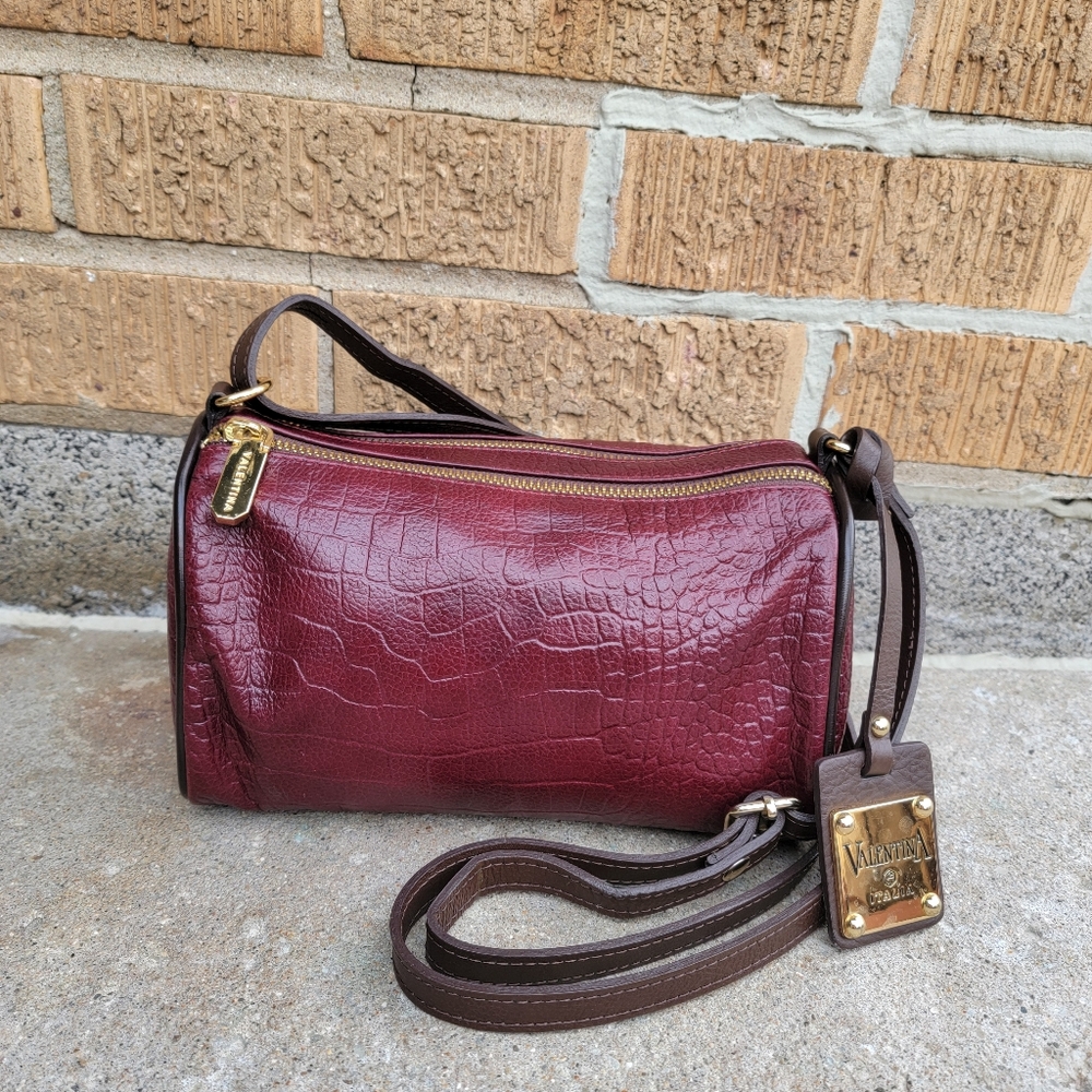 Valentina Burgundy Brown Italian Leather Barrel Crossbody